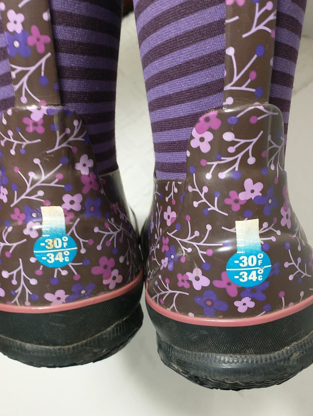 Bogs Waterproof Girls Winter Boots,Rated -30° F, Purple Striped/Flowers, Size 11